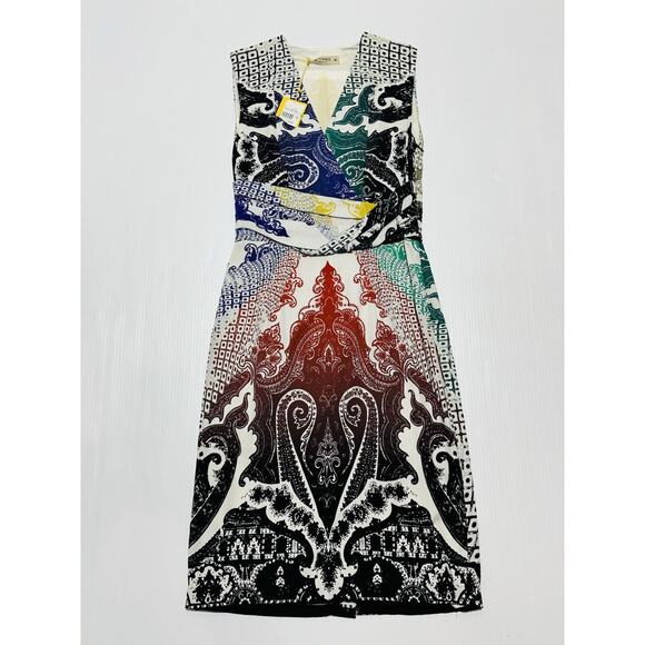 ETRO 44 US 8 Milano Tube Shift Dress Multi Silk Stretch Surplice Neck NWT $1540 - Picture 1 of 7